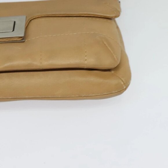 CHANEL Choco Bar Shoulder Bag Lamb Skin Beige Silver CC Auth PP570 - Picture 2 of 15